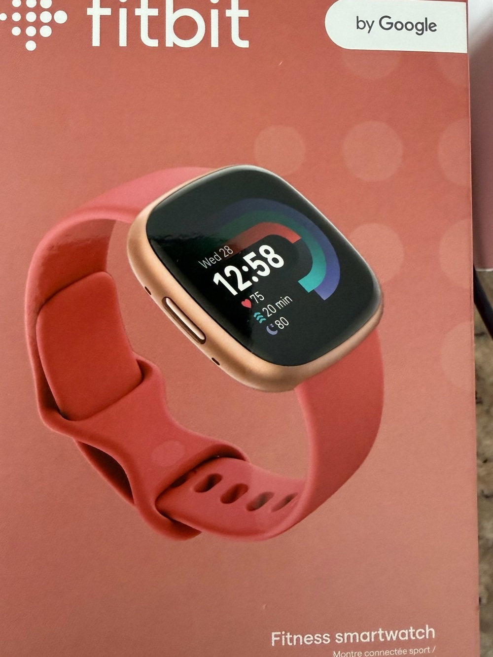 fitbit Versa 3 Smartwatch - Coral Pink with Rose Gold Case